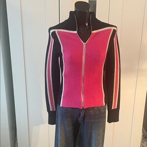 Women's Pink and Black Zip-Up Sweater